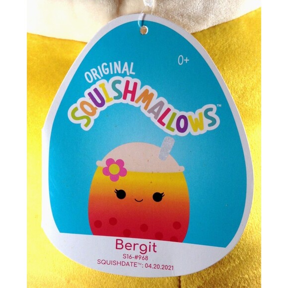 Squishmallow Kellytoy Bergit Boba Tea 16" Plush Doll Toy Stuff Animal Flower NEW - Picture 9 of 10